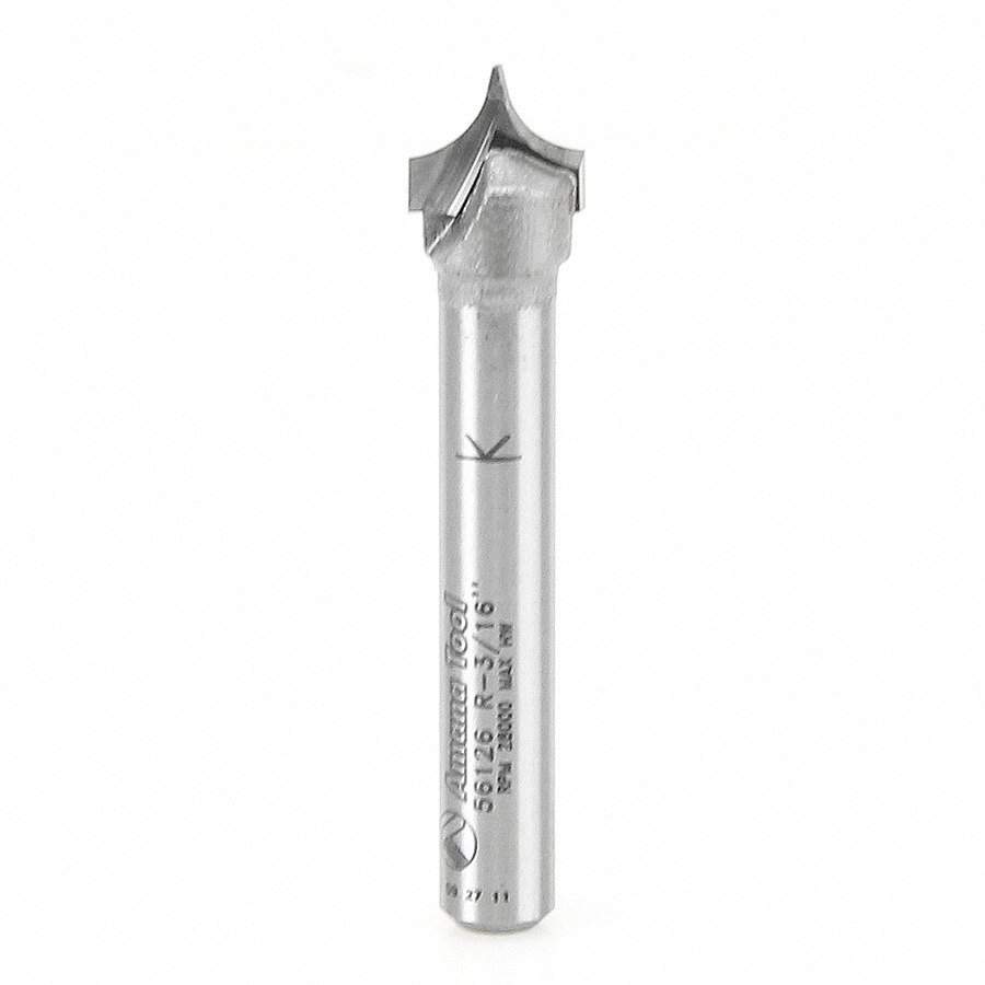 56126 Carbide Tipped Point Cutting Roundover 3/16 Radius x 3/8 Dia x 19/64 x 1/4 Shank Router Bit
