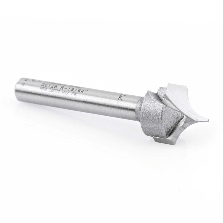 56128 Carbide Tipped Point Cutting Roundover 19/64 Radius x 19/32 Dia x 1/2 x 1/4 Shank Router Bit