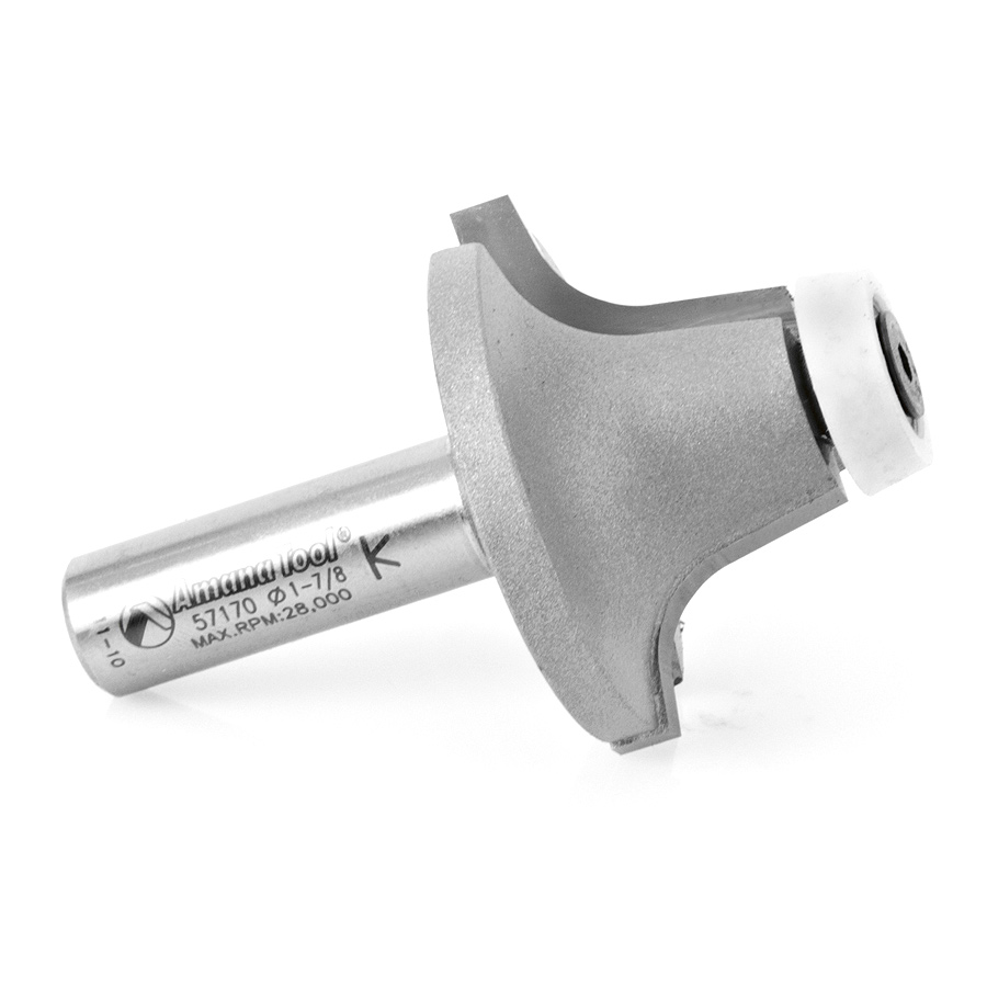 57170 Carbide Tipped Round Over with Ultra-Glide Radius Bearing Guide Solid Surface 1-7/8 Dia x 1 Inch x 10 Deg x 3/8 Radius x 1/2 Shank