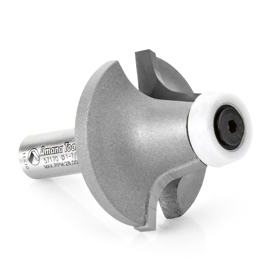 57170 Carbide Tipped Round Over with Ultra-Glide Radius Bearing Guide Solid Surface 1-7/8 Dia x 1 Inch x 10 Deg x 3/8 Radius x 1/2 Shank