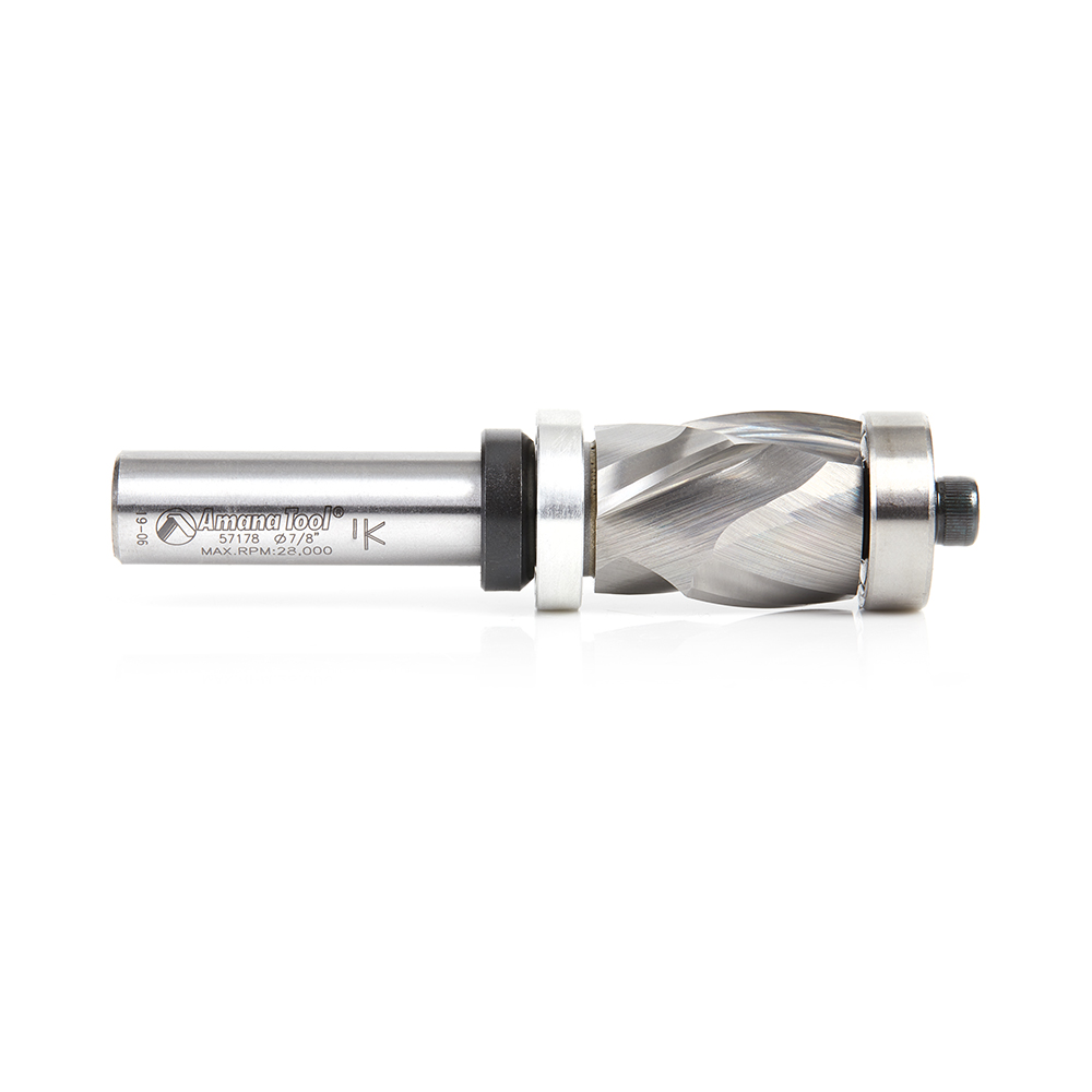 57178 Solid Carbide (Brazed To Steel Shank) Spiral Flush Trim Compression 7/8 Dia x 1-1/8 x 1/2 Inch Shank With Upper And Lower Ball Bearings