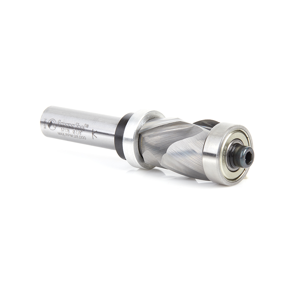 57178 Solid Carbide (Brazed To Steel Shank) Spiral Flush Trim Compression 7/8 Dia x 1-1/8 x 1/2 Inch Shank With Upper And Lower Ball Bearings