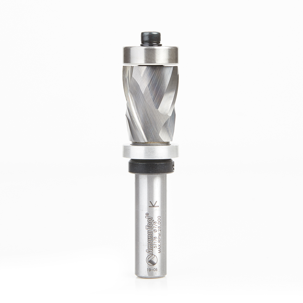 57178 Solid Carbide (Brazed To Steel Shank) Spiral Flush Trim Compression 7/8 Dia x 1-1/8 x 1/2 Inch Shank With Upper And Lower Ball Bearings