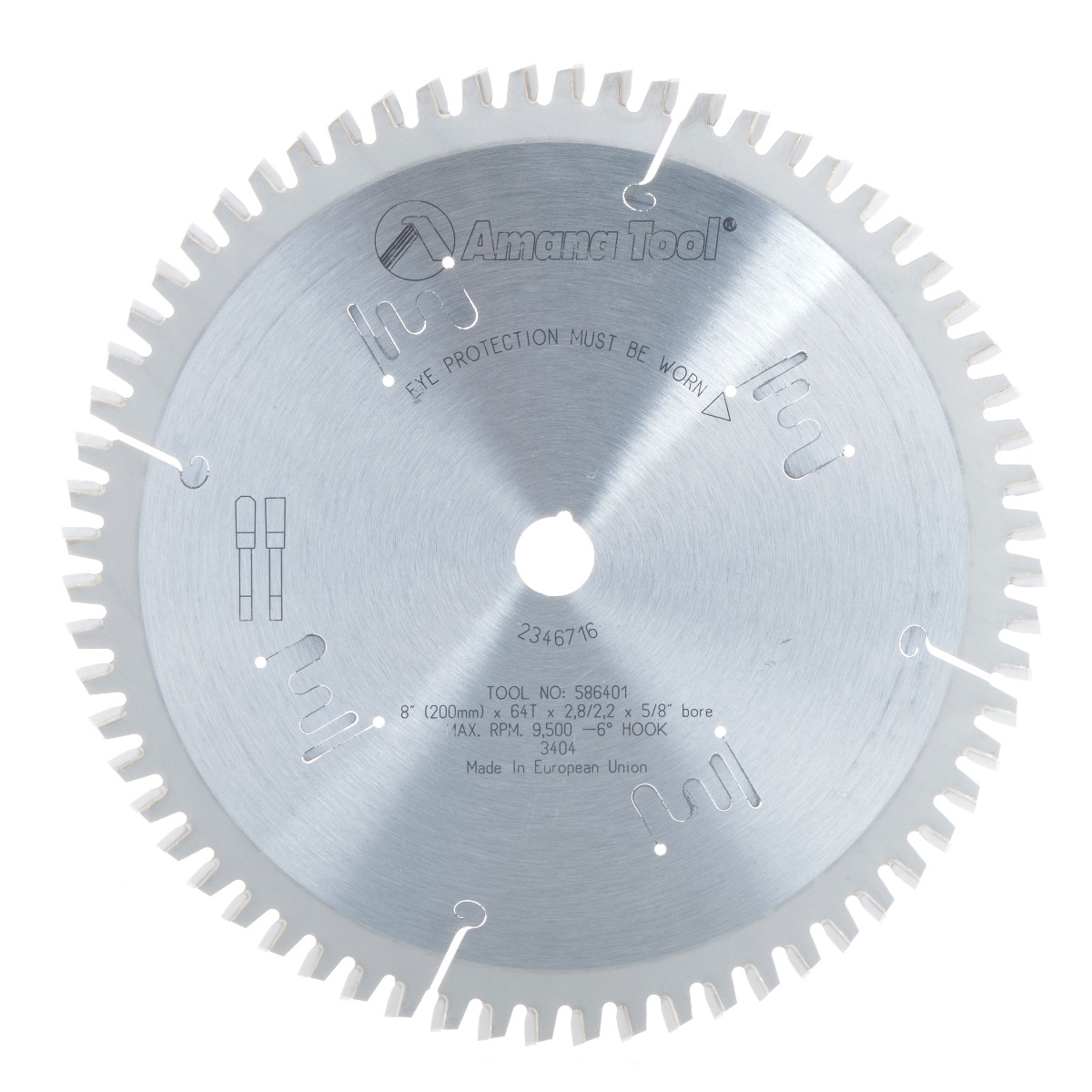 586401 Carbide Tipped Aluminum and Non-Ferrous Metals 8 Inch Dia x 64T TCG, -6 Deg, 5/8 Bore