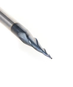 59440 Solid Carbide CNC 2D/3D Carving Steel, Stainless Steel & Composite Cutting Tapered Ball Nose with AlTiN Coating 3-Flute x 6.2 Deg x 1/64 Radius 1/32 Dia x 1 x 1/4 Shank x 3 Inch Long Up-Cut Router Bit