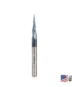 59440 Solid Carbide CNC 2D/3D Carving Steel, Stainless Steel & Composite Cutting Tapered Ball Nose with AlTiN Coating 3-Flute x 6.2 Deg x 1/64 Radius 1/32 Dia x 1 x 1/4 Shank x 3 Inch Long Up-Cut Router Bit