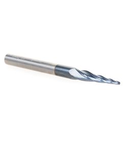 59442 Solid Carbide CNC 2D/3D Carving Steel, Stainless Steel & Composite Cutting Tapered Ball Nose with AlTiN Coating 4-Flute x 5.4 Deg x 1/32 Radius 1/16 Dia x 1-1/16 x 1/4 Shank x 3 Inch Long Up-Cut Router Bit