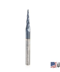 59442 Solid Carbide CNC 2D/3D Carving Steel, Stainless Steel & Composite Cutting Tapered Ball Nose with AlTiN Coating 4-Flute x 5.4 Deg x 1/32 Radius 1/16 Dia x 1-1/16 x 1/4 Shank x 3 Inch Long Up-Cut Router Bit