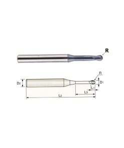 YG1-GMF16006 - 3/32 x 3/16 x 3/32 x 3/8 x 2 - 4G Mill 2 Flute 30 Degree Helix Ball With Neck End Mill