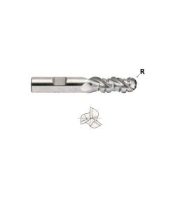 YG1-EP12032 - 1/2 x 1/2 x 1-1/4 x 3-1/4 - 3 Flute 42 Degree Helix Regular Length Ball Nose Rougher For Aluminium T-15