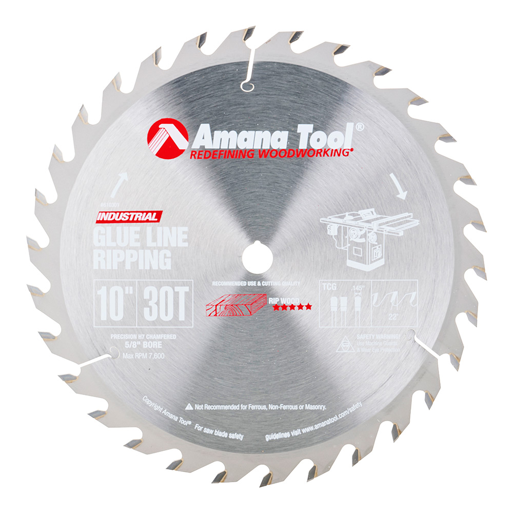 610301 Carbide Tipped Glue Line Ripping 10 inch Dia x 30T TCG, 22 Deg, 5/8 Bore