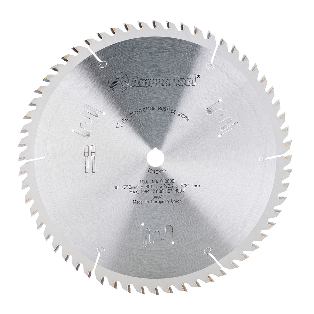 610600 Carbide Tipped Cut-Off and Crosscut 10 Inch Dia x 60T ATB, 10 Deg, 5/8 Bore