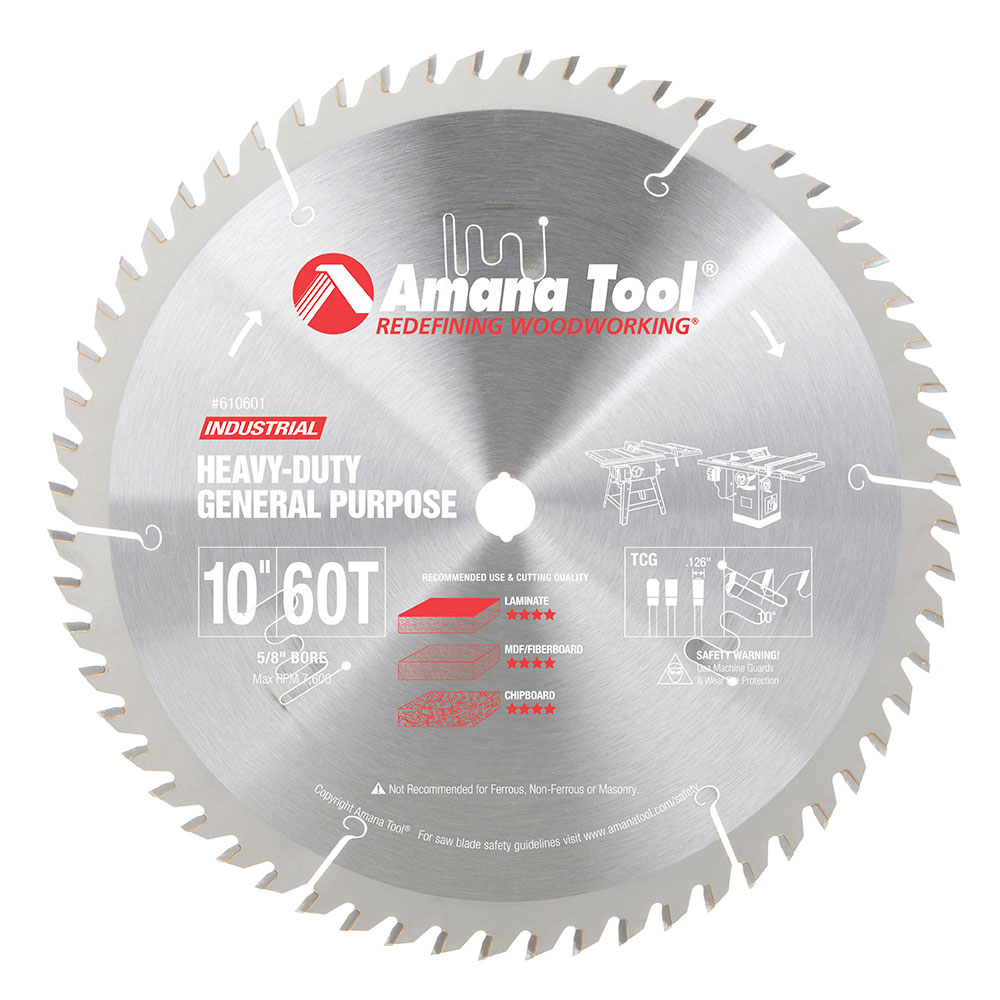 610601 Carbide Tipped Heavy Duty General Purpose 10 Inch Dia x 60T TCG, 10 Deg, 5/8 Bore