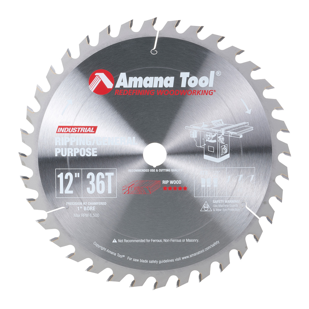 612360 Carbide Tipped General Purpose 12 Inch Dia x 36T ATB, 15 Deg, 1 Inch Bore