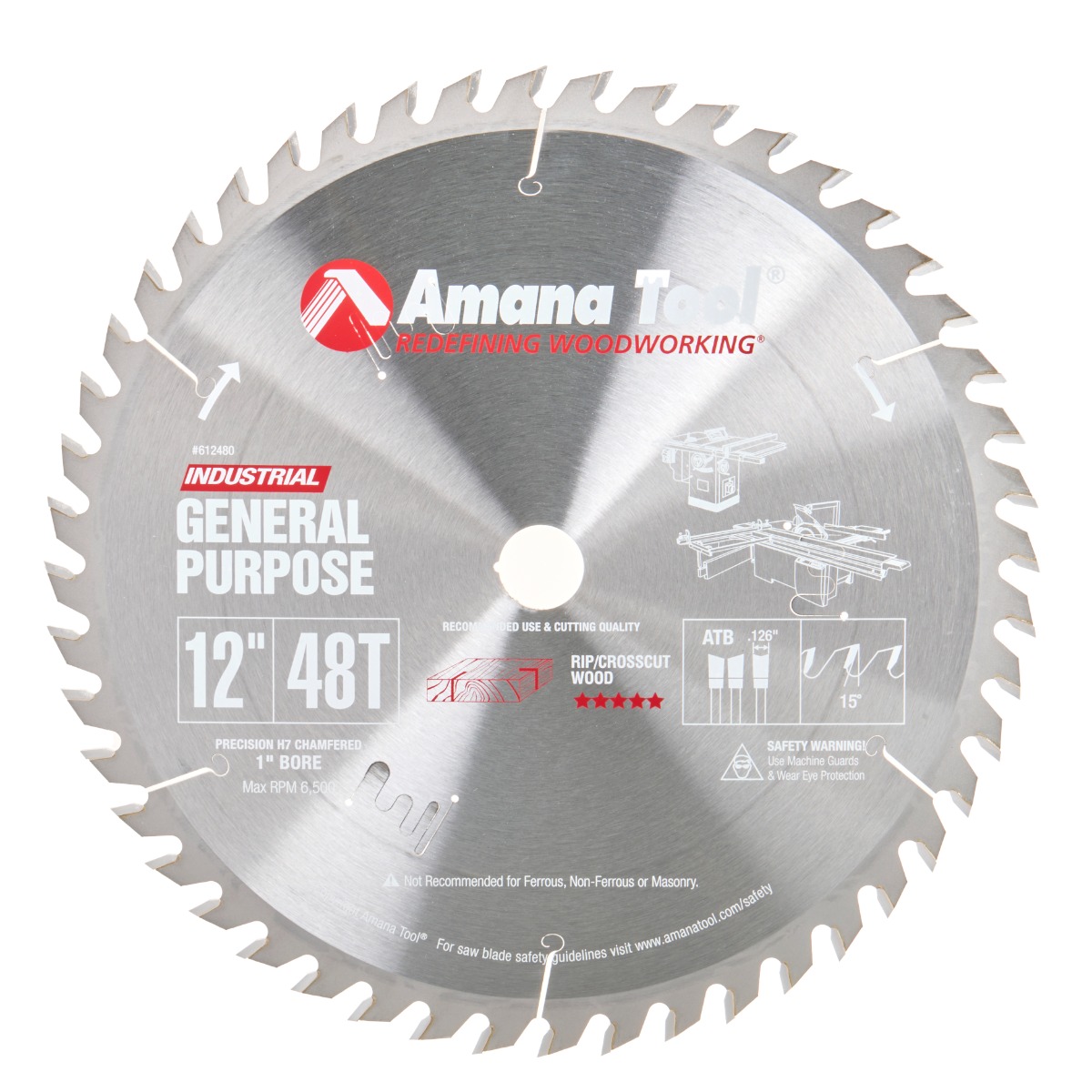 612480 Carbide Tipped General Purpose 12 Inch Dia x 48T ATB, 15 Deg, 1 inch Bore