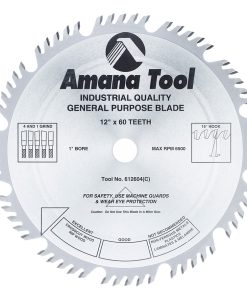 612604 Carbide Tipped Combination Ripping and Crosscut 12 Inch Dia x 60T 4+1, 15 Deg, 1 Inch Bore