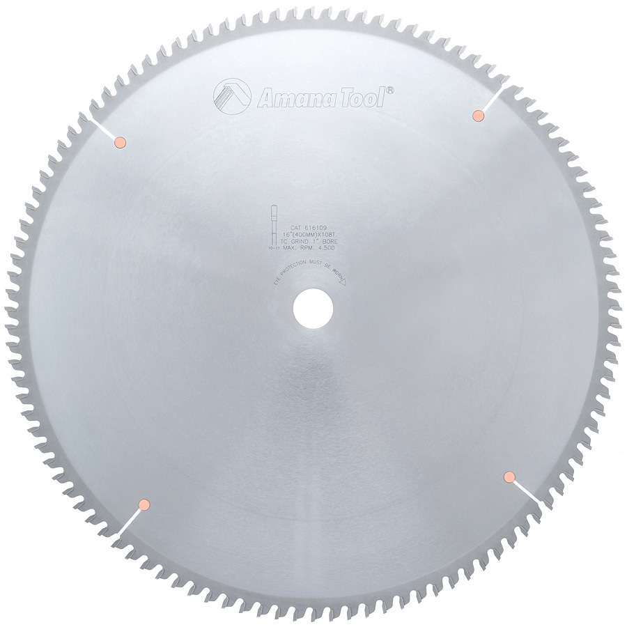 616109 Carbide Tipped Solid Surface 16 Inch Dia x 108T MTC, 0 Deg, 1 Inch Bore