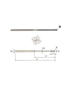 YG1-EIB07006 - 3/32 x 1/8 x 9/32 x 3 - 4 Flute 30 Helix Short Reach Ball Nose D-Power End Mill