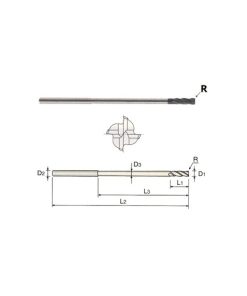 YG1-EIB06002 - 1/32 x 1/8 x 3/32 x 3 - 4 Flute 30 Helix Short Reach D-Power End Mill