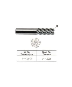 YG1-86600TF-125R - 1 x 1 x 2 x 4 R.125 - 5 Flute Regular Length 45 Deg Helix Corner Radius Tialn-Futura Coated Carbide