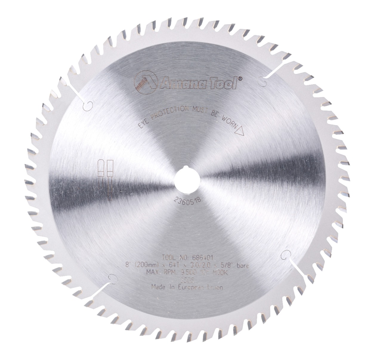 686401 Carbide Tipped Fine Cut-Off and Crosscut 8 Inch Dia x 64T TCG, 10 Deg, 5/8 Bore
