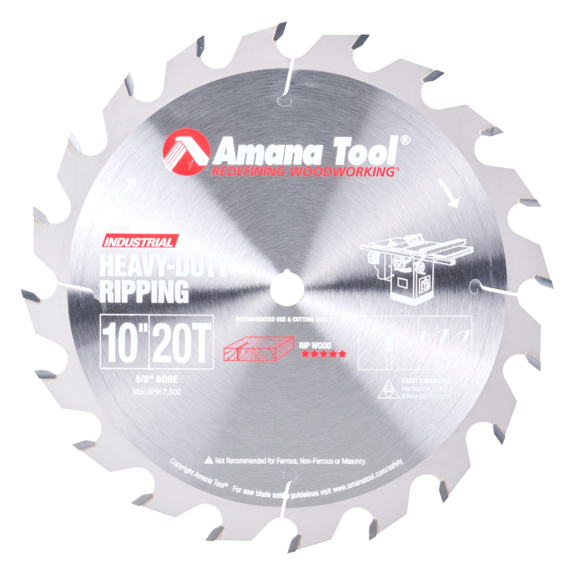 710200 Carbide Tipped Heavy-Duty Ripping 10 Inch Dia x 20T FT, 18 Deg, 5/8 Bore