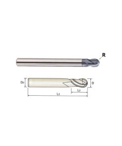 YG1-GMF17008 - 1/8 x 1/4 x 1/8 x 2-3/8 - 4G Mill 4 Flute 30 Degree Helix Ball End Mill