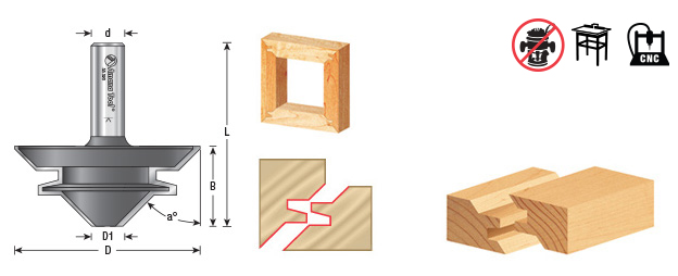 55393 Carbide Tipped Lock Miter 45 Deg x 1-1/2 Dia x 1/2 x 1/4 Inch Shank for 5/16 - 7/16 Material
