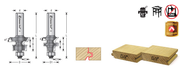 55454 2-Piece Carbide Tipped Flooring 1-1/4 Dia x 3/4 x 1/2 Inch Shank Set with Nail Slot for 1/2 - 5/8 Material