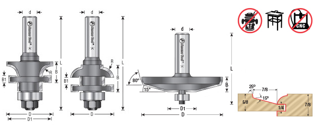 54133 Carbide Tipped Raised Panel for Shaker Door 2-3/16 Dia x 7/8 x 1/2 Inch Shank