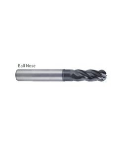 YG1-UGMH10909 - 3/8 x 3/8 x 1/2 x 4-1/8 x 6 - V7 Plus A 4 Flute Multiple Helix Extended Neck Ball Nose Plain Shank End Mill