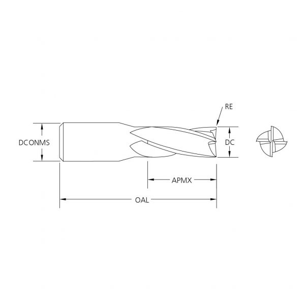 M.A.Ford 58012 TuffCut GP 4 Flute End Mill 9/16x1-1/8x3-1/2 TiN