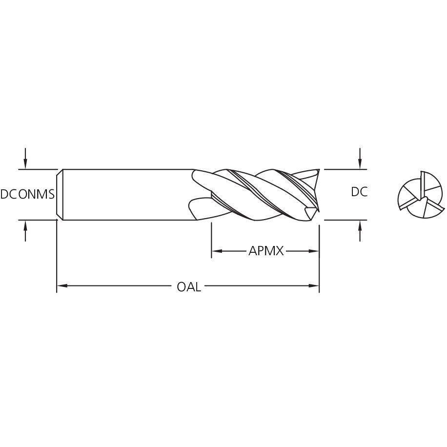 M.A.Ford 11216 TuffCut SS 3 Flute End Mill 3/16x9/16x2 TiN