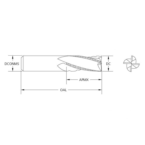 M.A.Ford 11445 TuffCut GP 4 Flute End Mill Chipbreaker 12mmx25x76