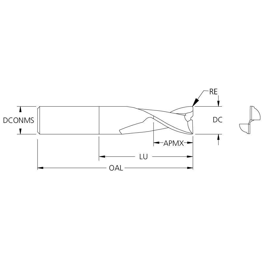 M.A.Ford 96703 TuffCut AL 2 Flute End Mill Necked 20mmx22x105x152x0.50R