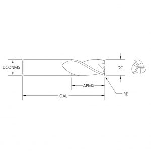 M.A.Ford 13061 TuffCut X-AL 3 Flute End Mill Finisher 1x1-1/2x4x.190R