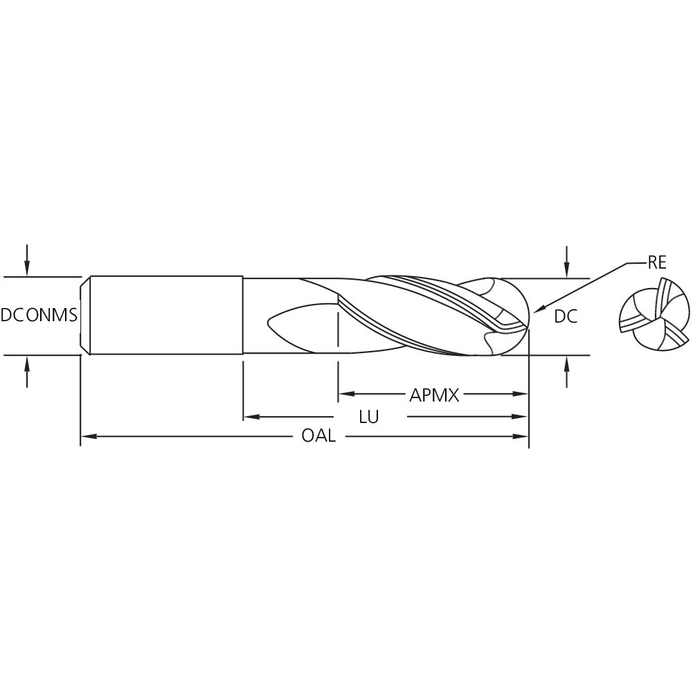 M.A.Ford 17205 TuffCut X-AL 3 Flute Ball Nose End Mill Finisher Necked 3/4x1-5/8x3-3/8x6x3/4 Shk Gem Plus