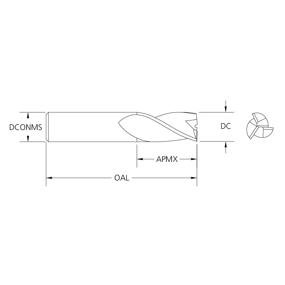 M.A.Ford 77102 TuffCut X-AL 3 Flute End Mill Finisher 3/8x1x2-1/2x3/8 Shk .015R CERAedge