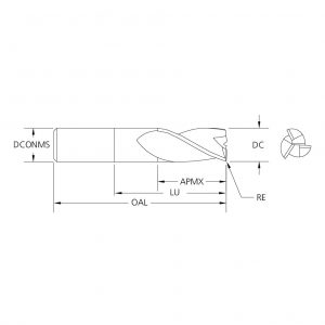 M.A.Ford 77098 TuffCut X-AL 3 Flute End Mill Finisher Necked 3/8x5/8x2-1/8x4x3/8 Shk .045R