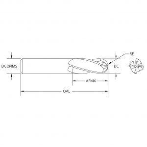 M.A.Ford 14019 TuffCut GP 4 Flute Ball Nose End Mill 1x1-1/2x4