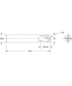 M.A.Ford 16519 TuffCut GP 4 Flute Ball Nose End Mill Stub 1/8x1/4x1-1/2
