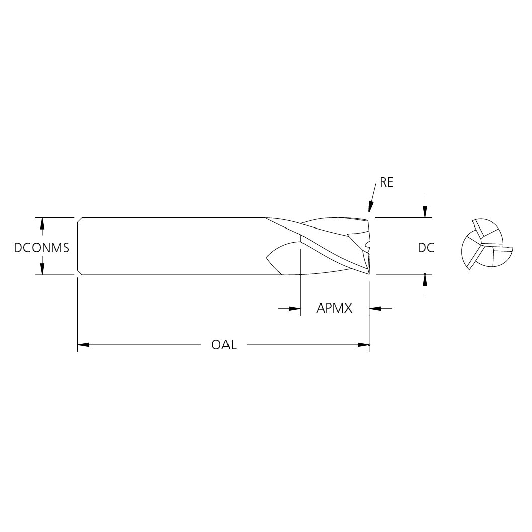 M.A.Ford 56925 TuffCut GP 3 Flute End Mill Stub 12mmx16x64 TiN