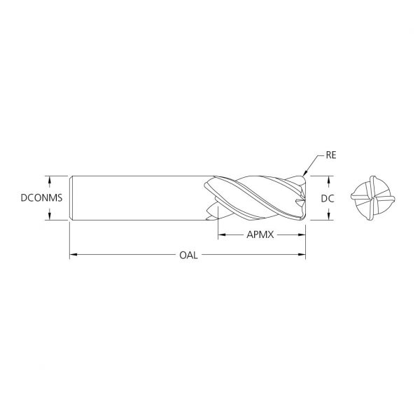 M.A.Ford 58033 TuffCut XR 4 Flute End Mill Variable Helix Weldon Flat 1x1-1/2x4x.030R ALtima