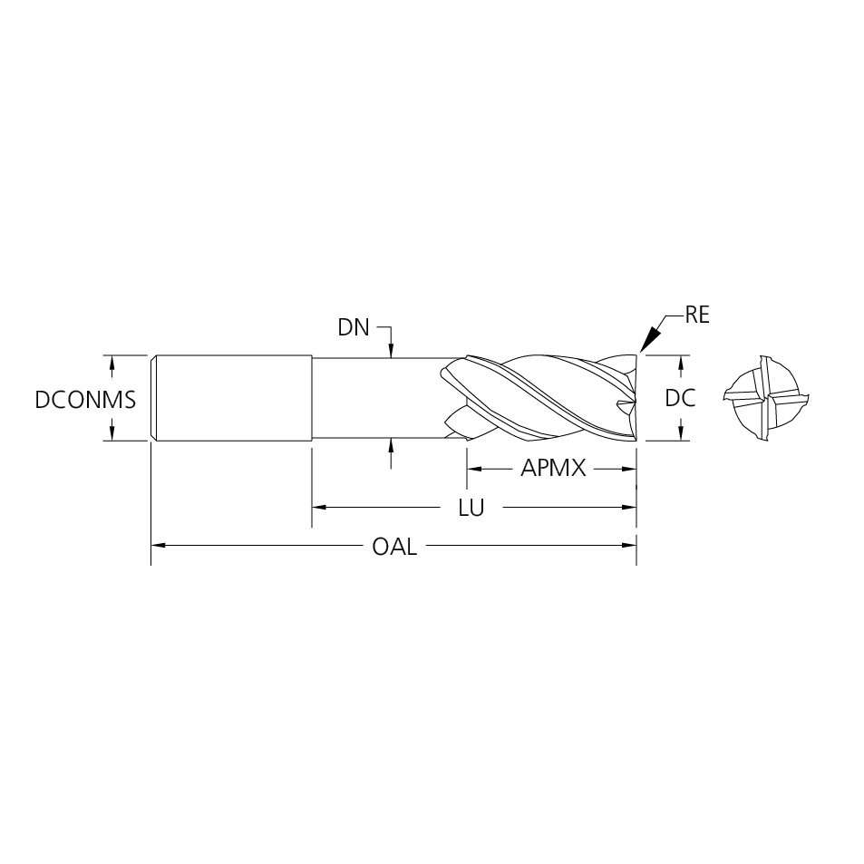 M.A.Ford 18176 TuffCut XR 4 Flute End Mill Necked Variable Helix 12mmx24x62x152x1R ALtima