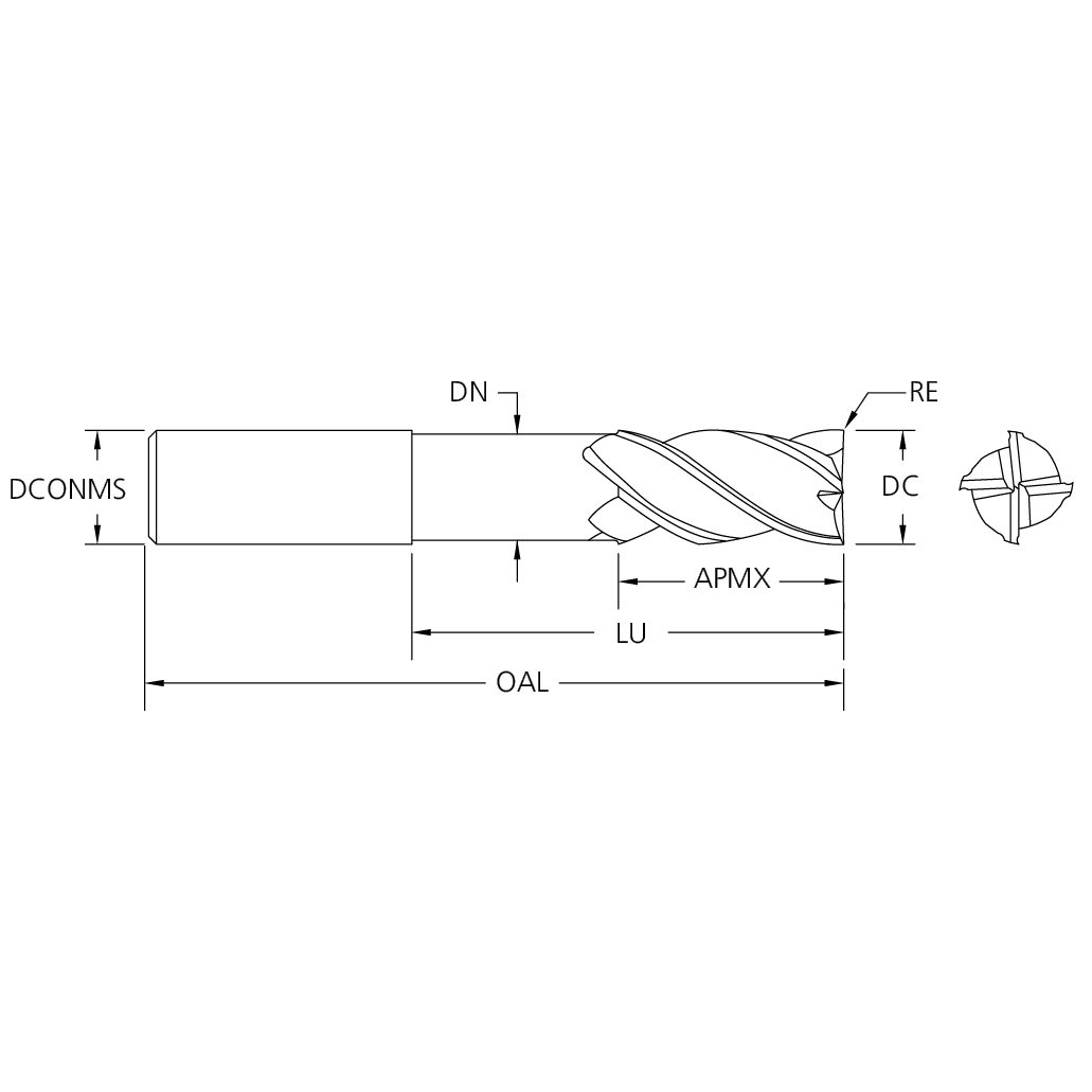 M.A.Ford 18258 TuffCut XR 4 Flute End Mill Necked Variable Helix 5mmx8x17x57 ALtima