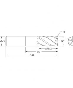 M.A.Ford 75138 TuffCut XR 5 Flute End Mill Weldon Flat Necked 1/2x1-1/4x2-1/8x4x1/2 Shk .015R ALtima