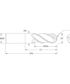 M.A.Ford 18290 TuffCut XR 4 Flute Ball Nose End Mill Necked Variable Helix 3mmx4.50x17x75 ALtima