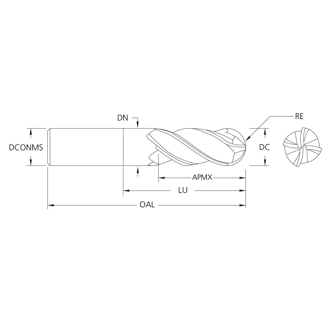 M.A.Ford 18290 TuffCut XR 4 Flute Ball Nose End Mill Necked Variable Helix 3mmx4.50x17x75 ALtima