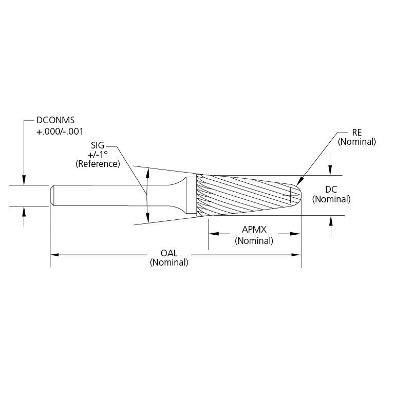 M.A.Ford 48001 Edge Hog Bur Conical Radius End 1/4x5/8x2 SL-1