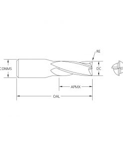M.A.Ford 03645 TuffCut GX 4 Flute End Mill 3/8x1x2-1/2x3/8shk GemX